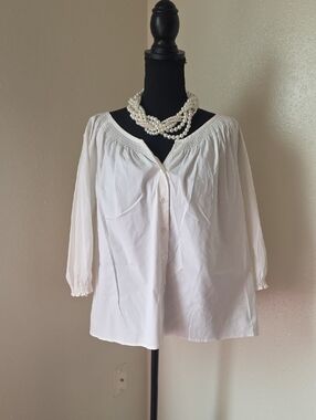 Talbots White Peasant Blouse - Classic Button-Front Women’s Top